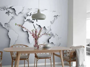 New Witte wereldkaart in 3D fotobehang Gang