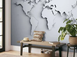 New Witte wereldkaart in 3D fotobehang Gang