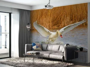 Hot Witte zwaan vliegt weg fotobehang Dieren