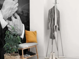 Sale Zakenman met een wereldstad op de achtergrond fotobehang Architectuur