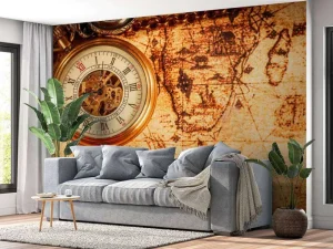 Best Zakhorloge op een wereldkaart fotobehang Gang