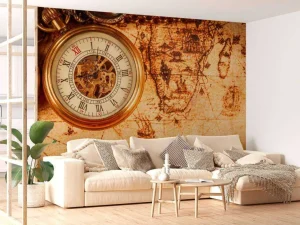 Best Zakhorloge op een wereldkaart fotobehang Gang