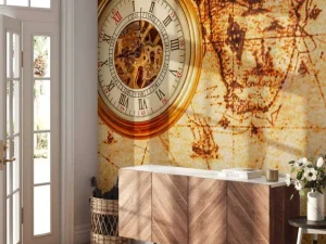 Best Zakhorloge op een wereldkaart fotobehang Gang