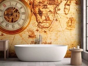 Best Zakhorloge op een wereldkaart fotobehang Gang