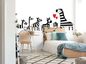 Clearance Zebra moeder met haar kinderen fotobehang Babykamer