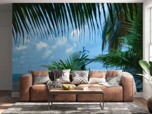 Discount Zee vanuit de jungle fotobehang Bloemen