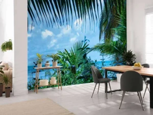 Discount Zee vanuit de jungle fotobehang Bloemen