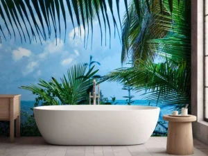 Discount Zee vanuit de jungle fotobehang Bloemen