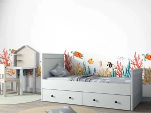 Fashion Zeeleven tekening met een witte achtergrond fotobehang Kinderkamer | Babykamer