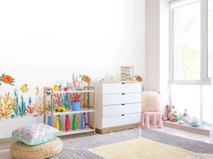 Fashion Zeeleven tekening met een witte achtergrond fotobehang Kinderkamer | Babykamer