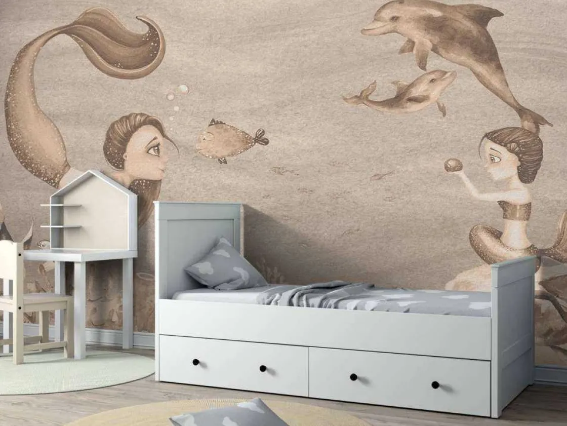 zeemeerminnen_wereld_in_t_2.webp Fashion Zeemeerminnen wereld in taupe Kinderkamer | Dieren