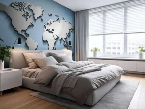 Discount Zilveren wereldkaart in 3D fotobehang Gang