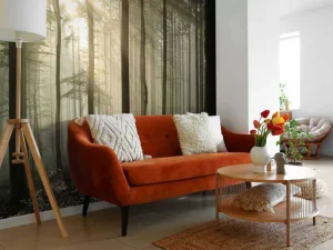 Fashion Zonlicht achter Bomen in Bos fotobehang Bloemen