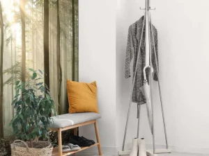 Fashion Zonlicht achter Bomen in Bos fotobehang Bloemen