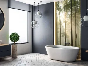 Fashion Zonlicht achter Bomen in Bos fotobehang Bloemen