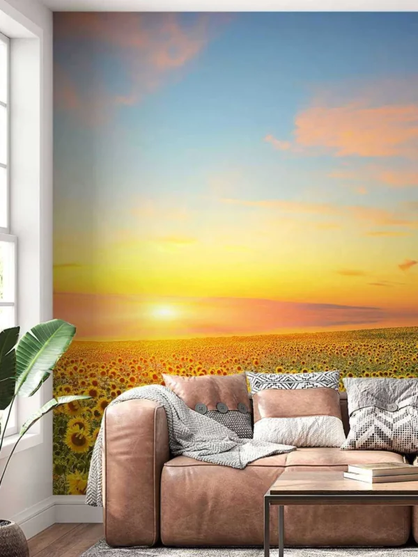 Clearance Zonnebloemen bij zonsondergang fotobehang Bloemen