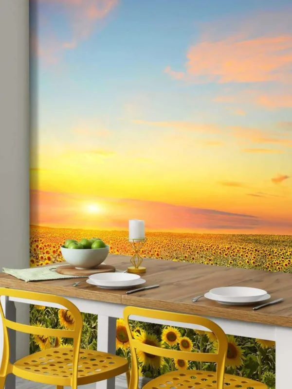 Clearance Zonnebloemen bij zonsondergang fotobehang Bloemen
