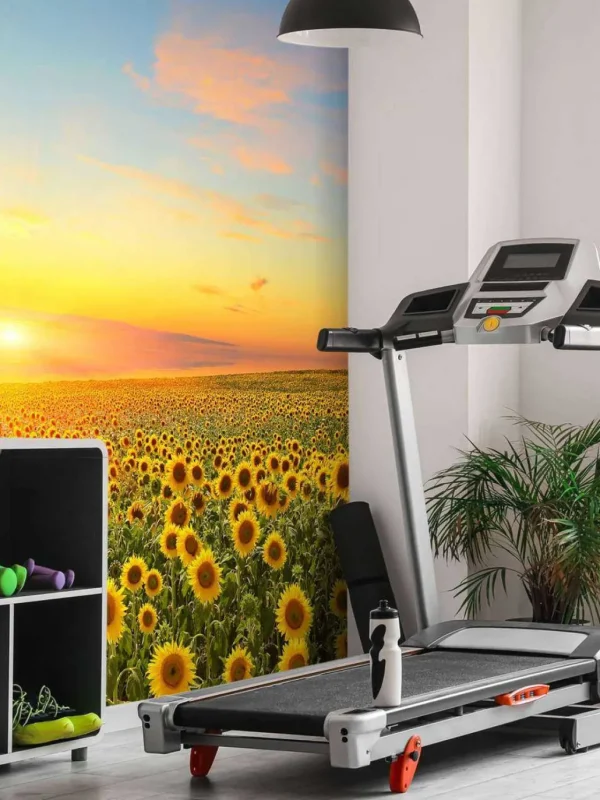 Clearance Zonnebloemen bij zonsondergang fotobehang Bloemen