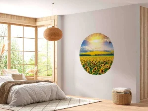 Sale Zonnebloemen Veld met Opkomende Zon fotobehang Bloemen