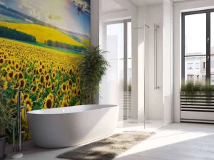 Sale Zonnebloemen Veld met Opkomende Zon fotobehang Bloemen