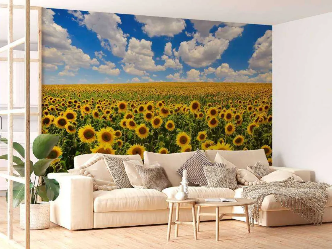 zonnebloemveld_onder_een__10.webp Sale Zonnebloemveld onder een heldere lucht fotobehang Bloemen