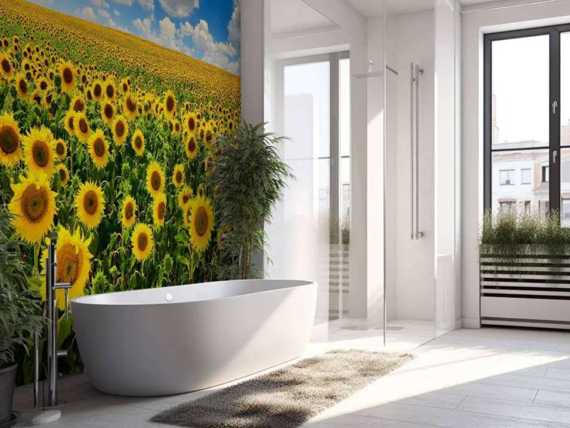 zonnebloemveld_onder_een__8.webp Sale Zonnebloemveld onder een heldere lucht fotobehang Bloemen