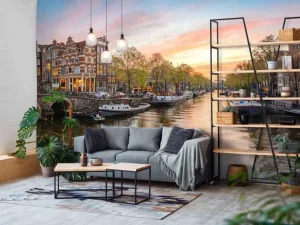 Outlet Zonsondergang in Amsterdam fotobehang Steden | Architectuur