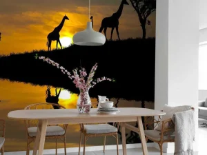 Outlet Zonsondergang in een tropisch gebied fotobehang Dieren