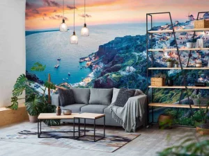 Best Zonsondergang op Santorini fotobehang Architectuur