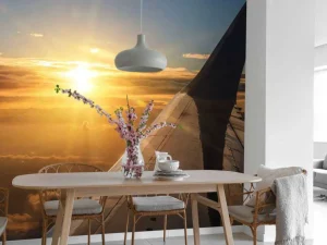 Fashion Zonsondergang vanuit een vliegtuigraam fotobehang Transport