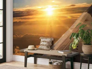 Fashion Zonsondergang vanuit een vliegtuigraam fotobehang Transport