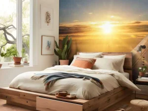 Fashion Zonsondergang vanuit een vliegtuigraam fotobehang Transport
