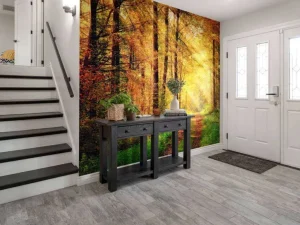 Sale Zonsopkomst in het bos fotobehang Bloemen