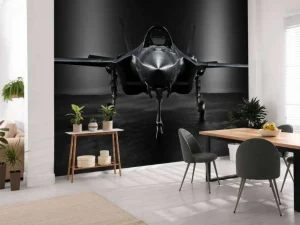 Hot Zwarte F35 in een donkere ruimte fotobehang Tienerkamer | Kinderkamer