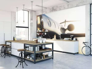 Outlet Zwarte privéjet fotobehang Tienerkamer