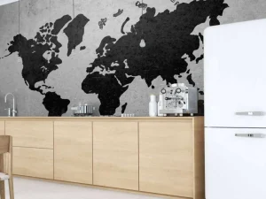 Discount Zwarte wereldkaart op een betonnen muur fotobehang Gang