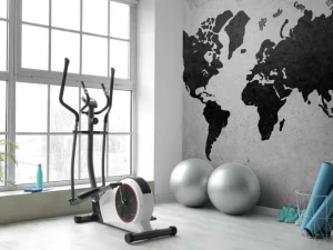 Discount Zwarte wereldkaart op een betonnen muur fotobehang Gang