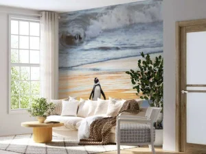 Sale Zwartvoetpinguïns lopen uit de zee fotobehang Dieren